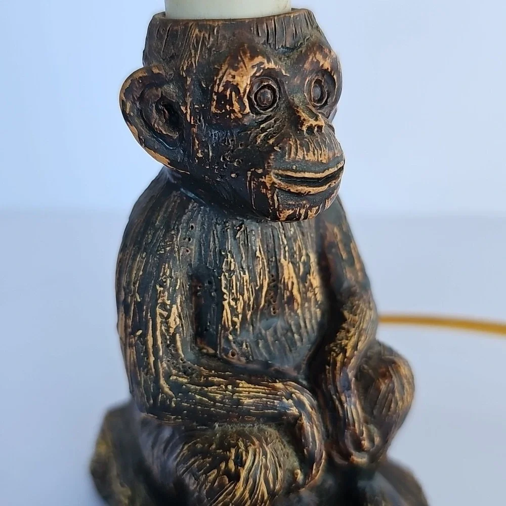 Vtg Art Deco Seated Sitting Monkey Table Lamp Nightlight with Lampshade 1963